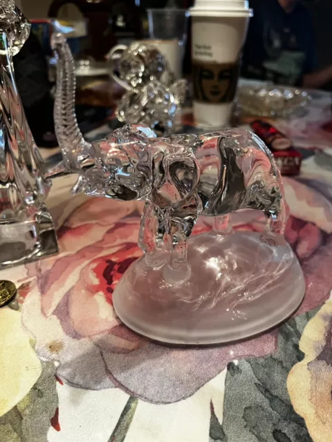 Glass Elephant 6" Statue, Modern Art, Sculpture, Paperweight, Trunk Up, Clear