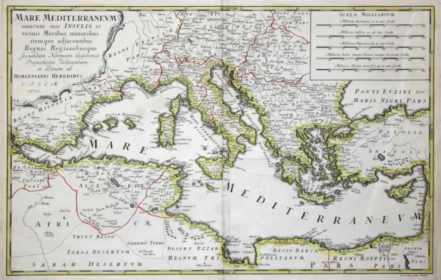 Mittelmeer Original Kupferstich Landkarte Homann Erben 1770