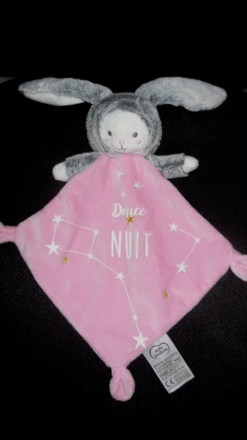 doudou plat lapin gris blanc rose Douce nuit étoile MOTS D'ENFANTS - état NEUF -