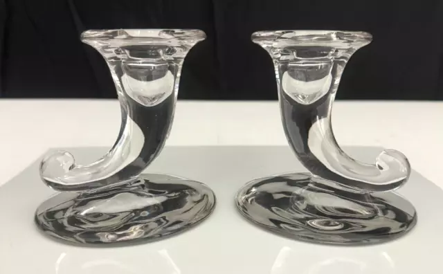 New Martinsville Viking Cornucopian Vintage Glass Candle Holders - Qty 2
