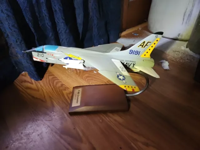 F-8 Crusader Airplane Desktop Wood Model Cool Man Cave Toys Decor