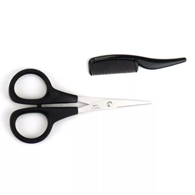 2Pcs Beard Mustache Scissors Comb Nose Hair Trimming Travel Grooming Kit