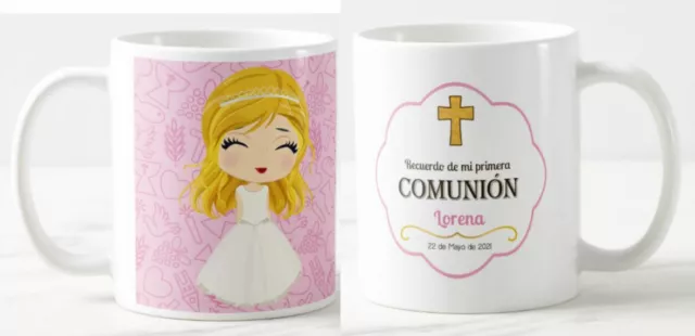 Taza Recuerdo Comunión Niña Simpática Rubia - Taza Personalizada