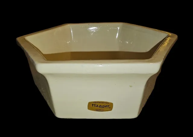 Vintage Haeger White Cream Pottery Hexagon Mid-Century Planter Dish