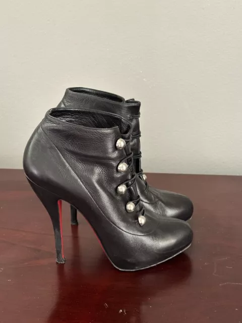 CHRISTIAN LOUBOUTIN BLACK Leather Boots Size 37 $250.00 - PicClick