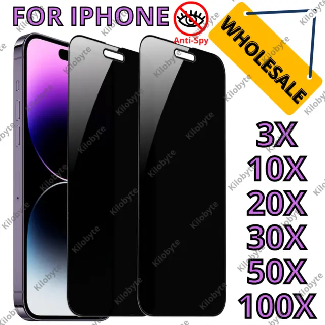 For iPhone 14 13 12 11 Pro Max Tempered Glass Privacy Screen Protectors Bulk Lot