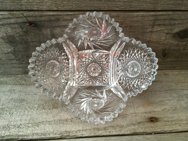 American Brilliant Cut Glass Small Bowl Hobstars and Pin Wheels