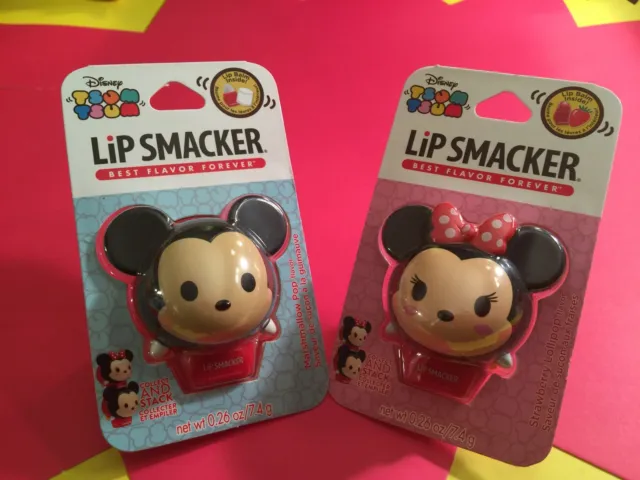 2 Lip Smacker Disney Tsum Tsum Balms ~ Minnie Strawberry Mickey Marshmallow Pop