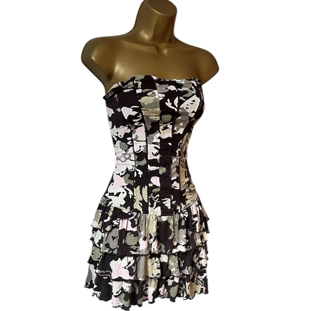 Y2K RARE JANE Norman brown pink green camo strapless rara skirt mini dress  10-12 57.90 - PicClick UK