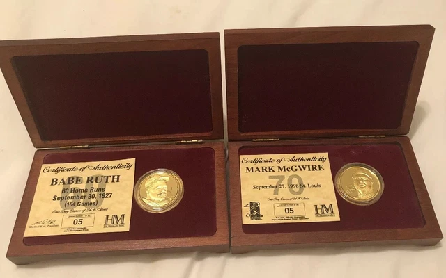 Highland Mint One Troy Ounce 24k Matching Gold Coin Set Babe Ruth Mark McGwire