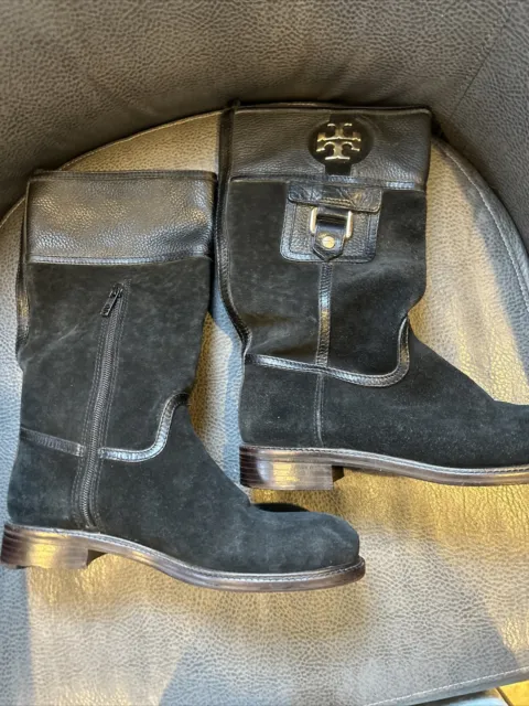 Women's Tory Burch Corey Mid Calf Boots Size 9 Leather Pull On EUC