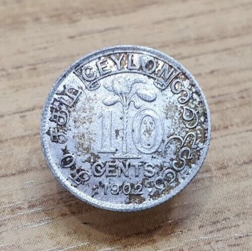 1902 Edward VII Ceylon (Sri Lanka) 10 Cents Silver Coin