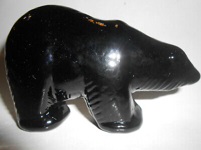 SOLID Black amethyst milk glass polar bear / animal arctic purple paperweight 5"