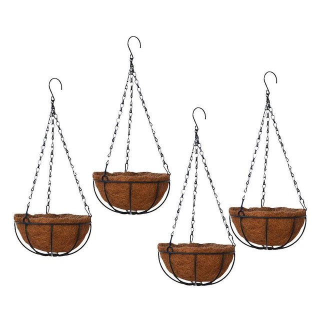 4 stücke hängen coconut korb pflanzer blumentopf zurück metallrahmen
