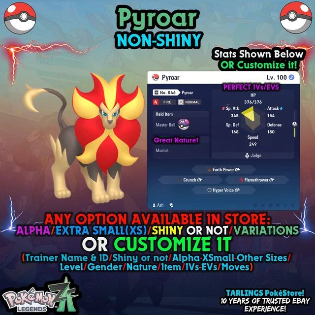 POKEMON LEGENDS ZA 🦖 Pyroar LVL100 🎗️ BATTLE READY 🎗️ IVs/EVs/Nature ...