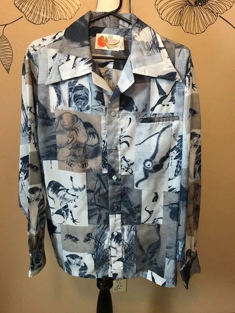 Liberty House Iolani Hawaii Vintage Shirt, Animal Print, Long Sleeve, Size Large