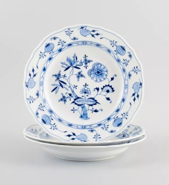 Stadt Meissen, three deep plates - Blue Onion pattern. Hand painted. 1930s.