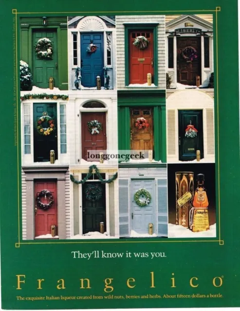 1983 Frangelico Italian Liquer Christmas 11 Doors Wreaths Vintage Ad
