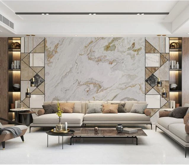 papier peint motif graphique en 3D marron - Origin Wallcoverings