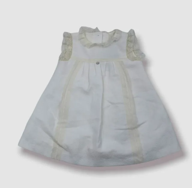 $350 Pili Carrera Baby Girl's White Smock-neck Stitch Nappy Dress Size 18M