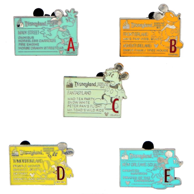 Disney Park Trade Pins "Tickets" Set -  A, B, C, D, E - 5 Total Trading Pins
