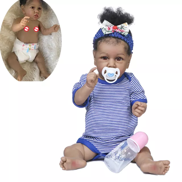 22 inch Reborn Doll Full Body Soft Silicone Vinyl Hand Rooted Hair Realistic Toy