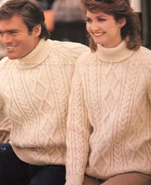 Knitting Pattern Mens Womens Ladies Cable Aran Polo Neck Jumper 34 - 42"- 109A