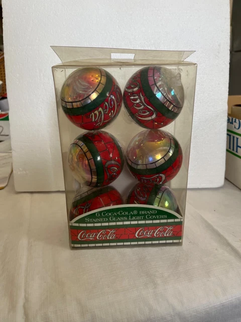 Coca Cola  brand Light Covers Red Green STAINED GLASS LOOK 1997 - Box Of 6