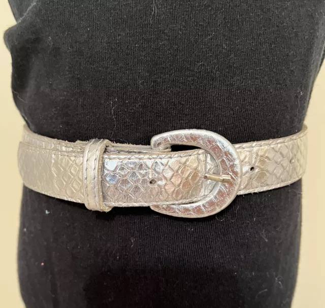 Vintage Belt Silver Leather Croc Print Women's Small~Must See!