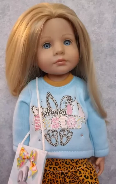 A 3 Piece Blue Easter Bunny Sweater  Outfit   For  Gotz Little Kidz Dolls 3