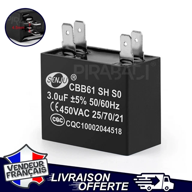 Condensateur Permanent 3µF 450V 10% Avec Fils – Pour Moteur, Tout Simple