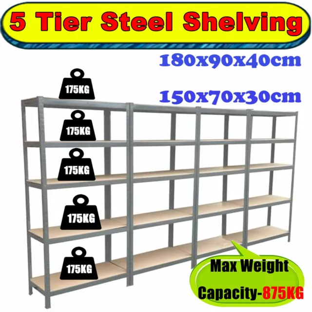 Garage Shed Store 5 Tier Racking Storage Shelving Boltless Heavy Duty Shelves UK