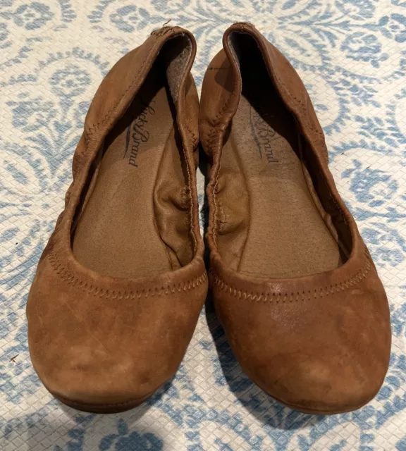 Lucky Brand Womens Tan Leather Slip on Ballet Flats, Size 6.5