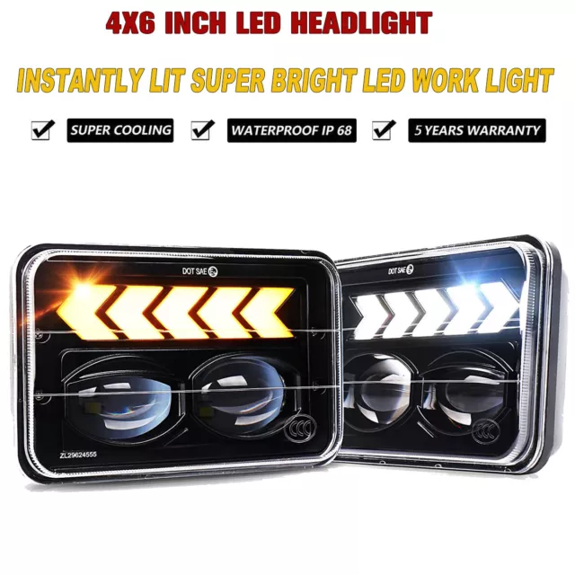 Pair 4x6" Inch LED Headlights HI/LO/DRL For 60/80 Series H4656/H4651/4651/4652