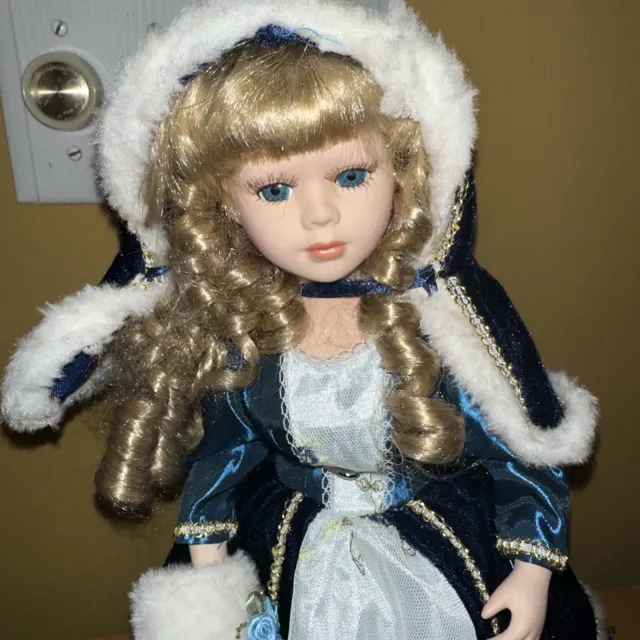 Porcelain Doll With Beautiful Clothes 15 Inches