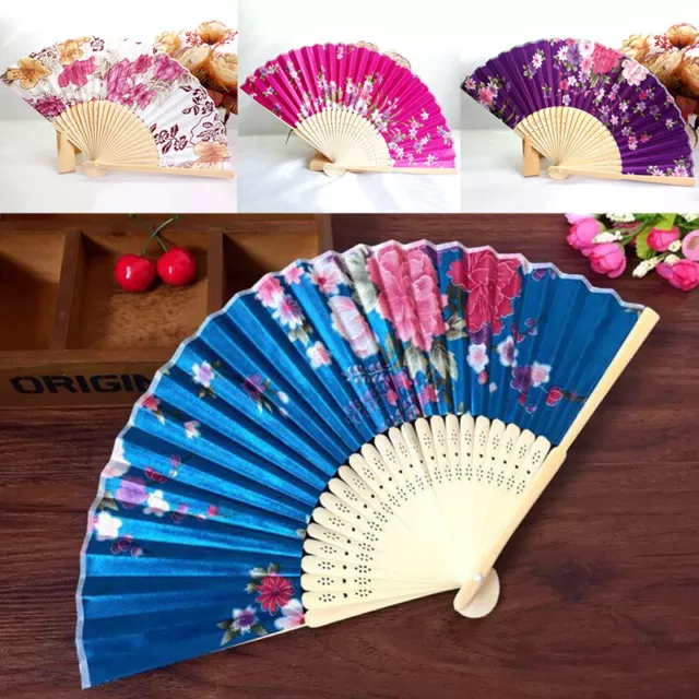 Chinese Folding Fan Bamboo Cloth Foldable Hand Held Dance Fans Party Favor Gifts