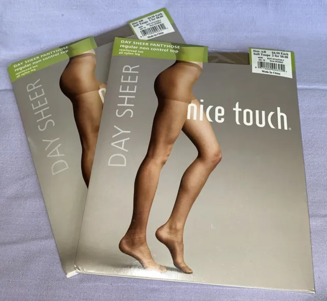 2 Pair Day Sheer Nice Touch Pantyhose Nylons size AB Soft Taupe New