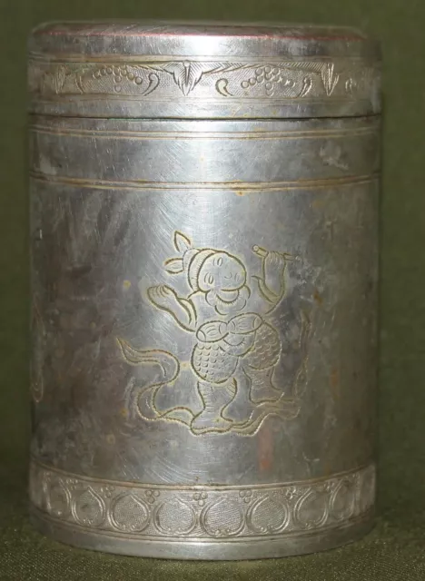 Antique silver plated ornate engraved canister box