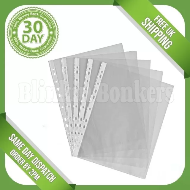 100 Poly Pocket Strong Clear A4 Paper Sheet Punched Folder Filing Wallet Sleeves