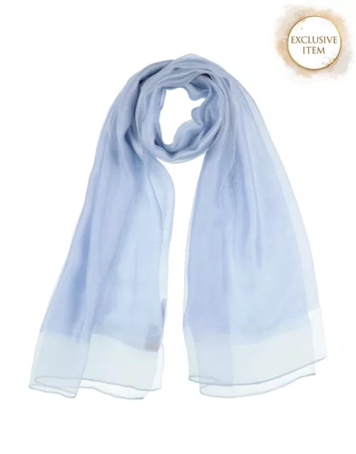 Rectangle Scarf Blue Silk Blend Double Layer Lightweight