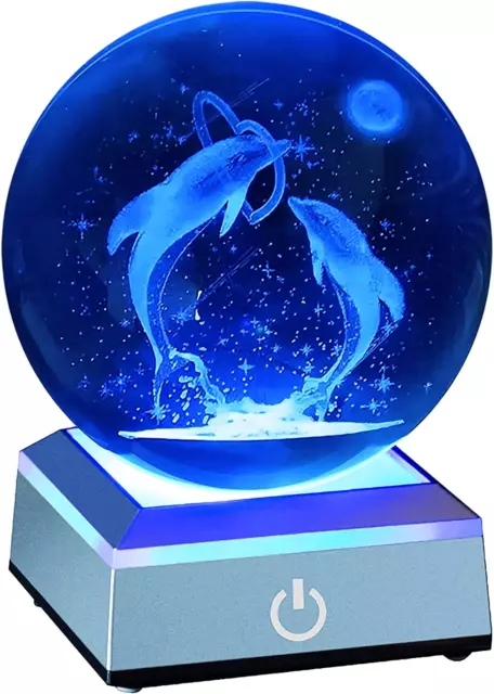 ERWEI 3D Dolphin Crystal Ball with LED Light Base Idea Dolphin Gifts for Mom Wom