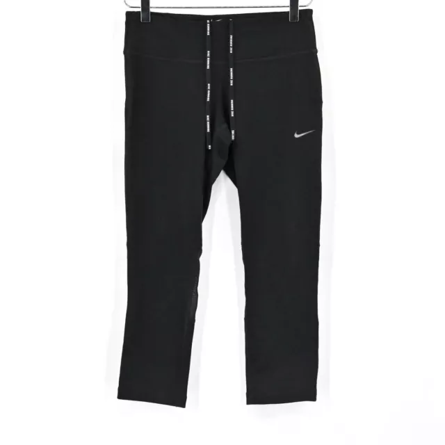 NIKE Capri Leggings Womens Size Small Black Dri Fit Running Drawstring Logo