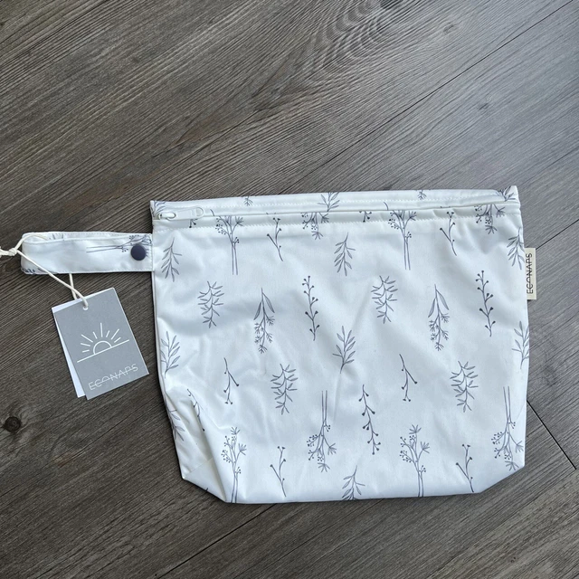 ECONAPS Baby Travel Bamboo Mid Wet Bag Diaper Grey Folk Botanical NWT Waterproof