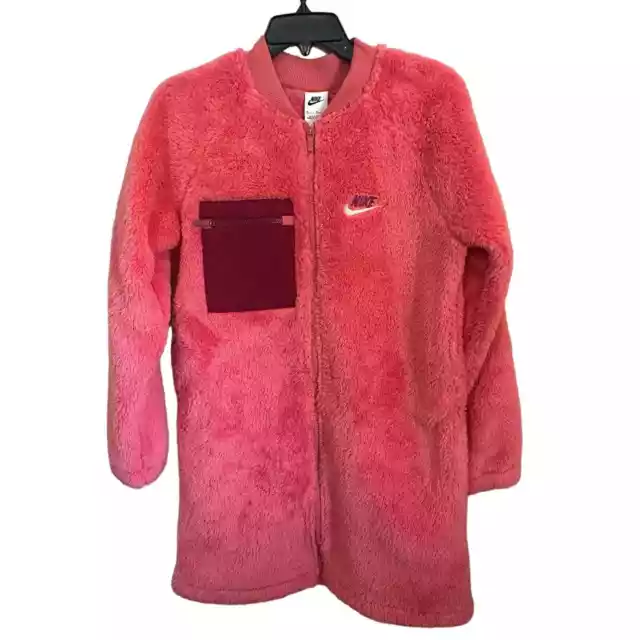 Nike Girls' Sportswear Winterized Sherpa Fleece Jacket in Pink/Archaeo Size XL