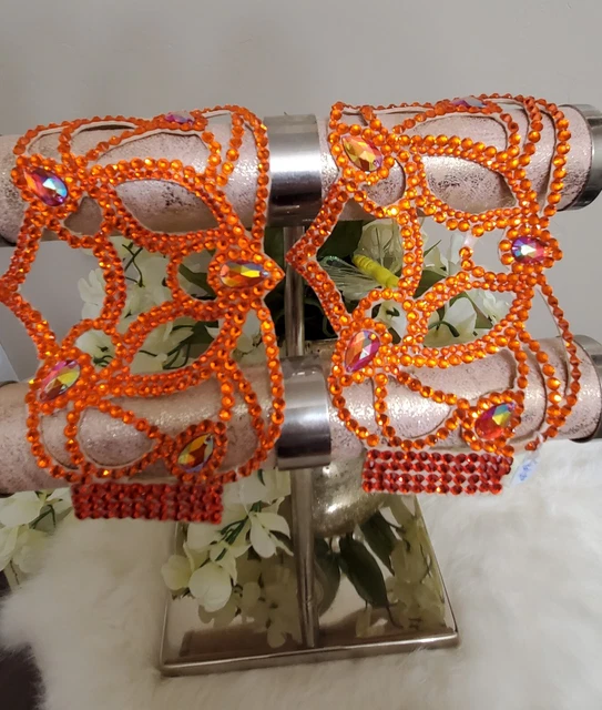 Stunning Extra Wide Cuffs Bracelets Sun Bright Orange Ballroom Dance Jewelry