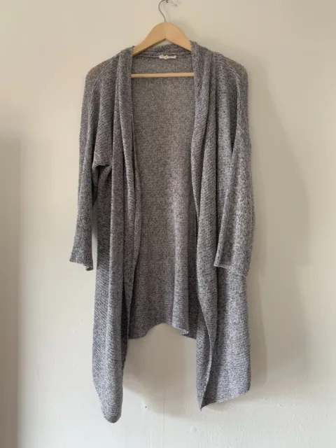 Eileen Fisher Gray Open Front Knit Linen 3/4 Sleeve Cardigan Sweater Size Large