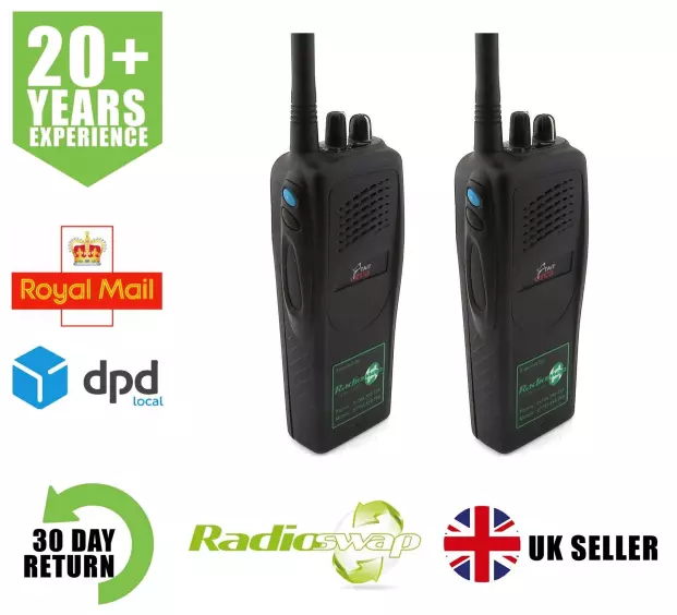 TAIT ORCA T5010 UHF 4 WATT TWO WAY RADIOS WITH SPEAKER MICS &  LEATHER CASES x2