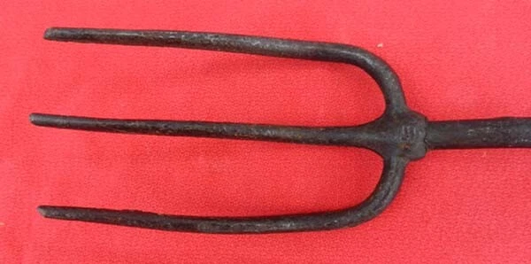 Antique 19th C Hand Forged Wrought Iron Roasting Fork Fireplace Hearth Socket F2 2