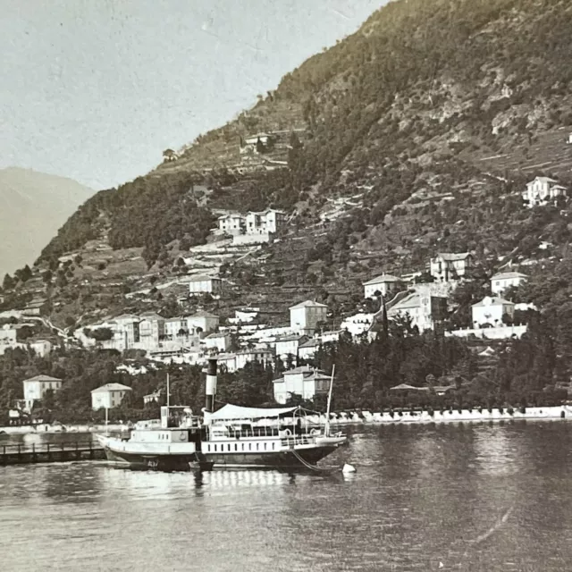 Antique 1905 Lake Como City View Italy Stereoview Photo Card P2227