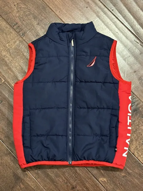 Nautica Logo Puffer Vest Boys Size 24M Navy Blue Red